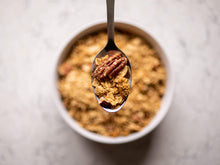 Load image into Gallery viewer, Organic Sunset Blend: Pecan, Mulberry and Coconut close up breakfast spoon, certified gluten free
